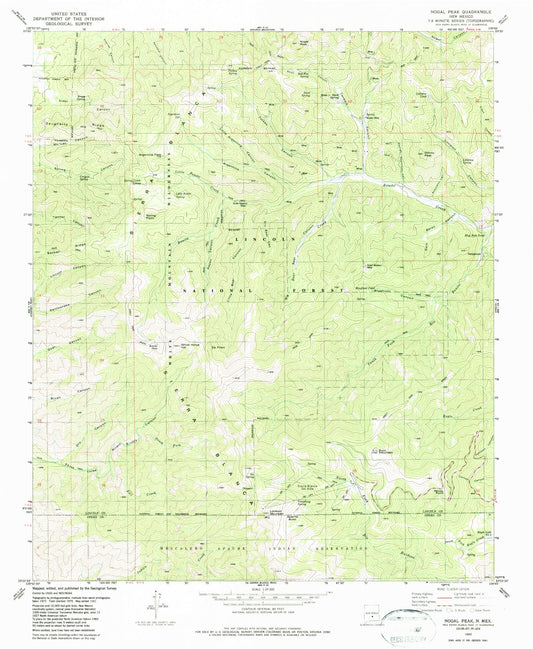 USGS Classic Nogal Peak New Mexico 7.5'x7.5' Topo Map Image