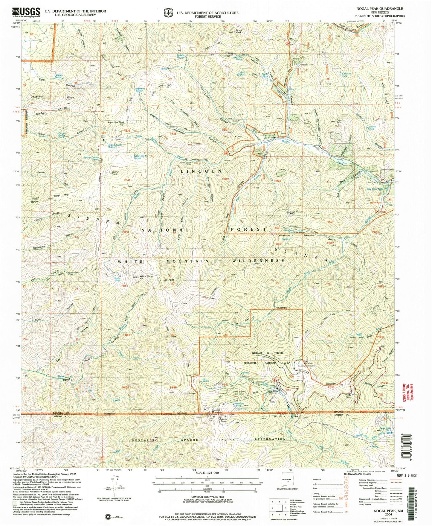 USGS Classic Nogal Peak New Mexico 7.5'x7.5' Topo Map Image