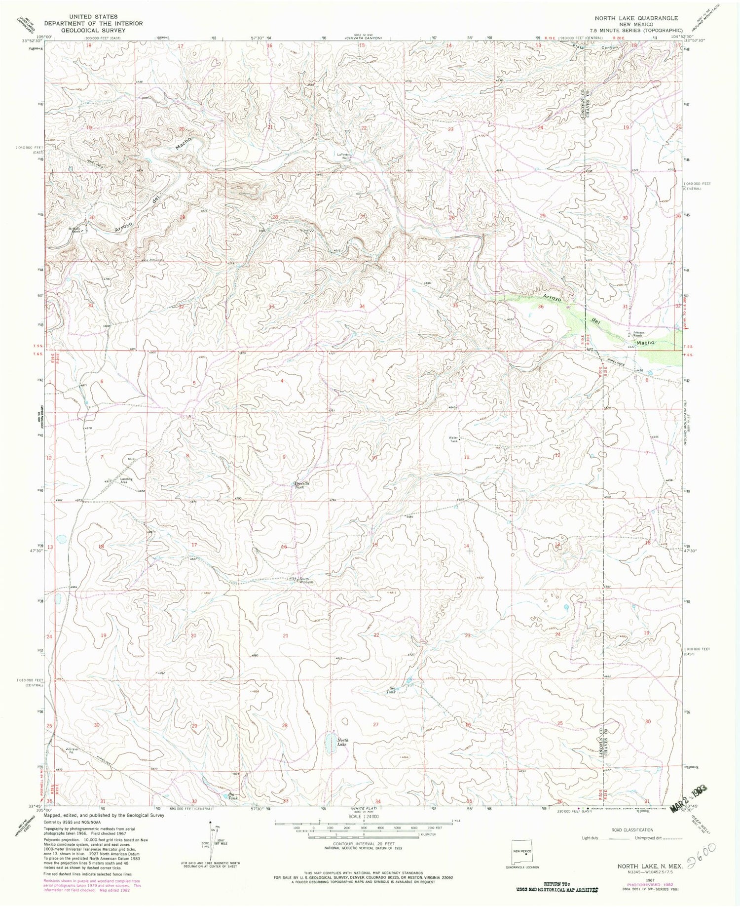 Classic USGS North Lake New Mexico 7.5'x7.5' Topo Map Image