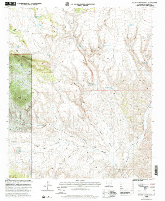 Classic USGS O Bar O Canyon East New Mexico 7.5'x7.5' Topo Map Image