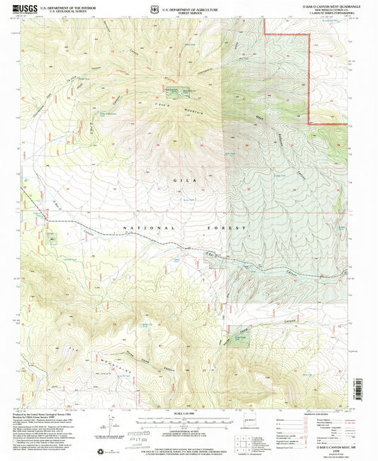 Classic USGS O Bar O Canyon West New Mexico 7.5'x7.5' Topo Map Image