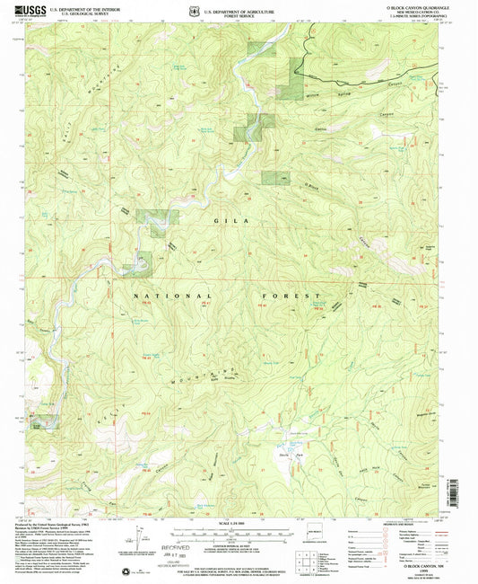 Classic USGS O Block Canyon New Mexico 7.5'x7.5' Topo Map Image