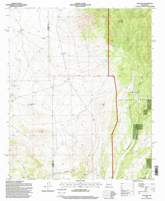 Classic USGS Oak Peak New Mexico 7.5'x7.5' Topo Map Image