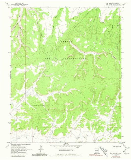 Classic USGS Oak Spring New Mexico 7.5'x7.5' Topo Map Image