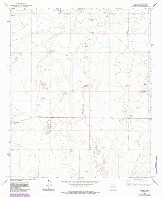 Classic USGS Oasis New Mexico 7.5'x7.5' Topo Map Image