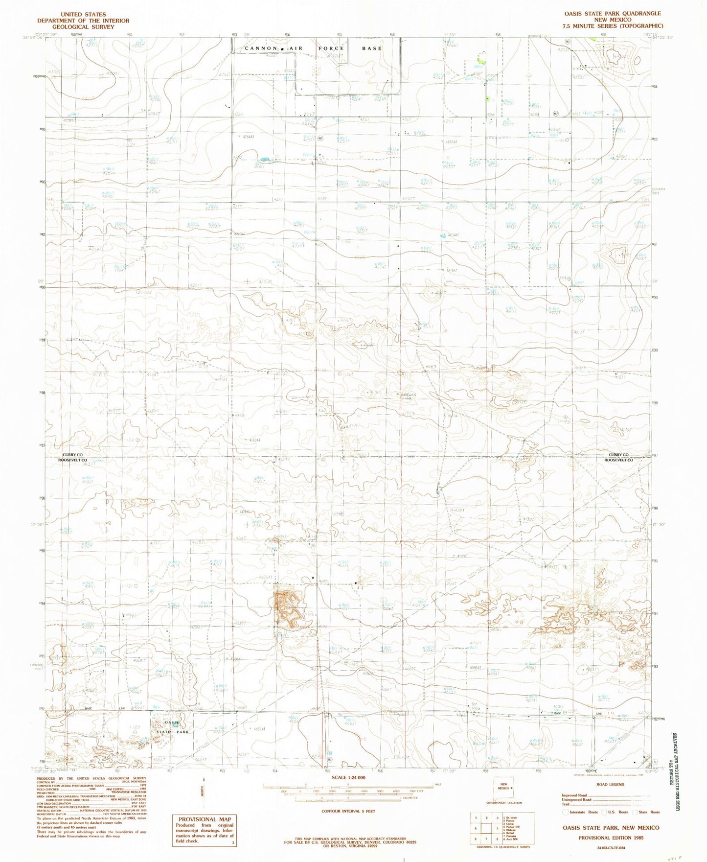 Classic USGS Oasis State Park New Mexico 7.5'x7.5' Topo Map Image