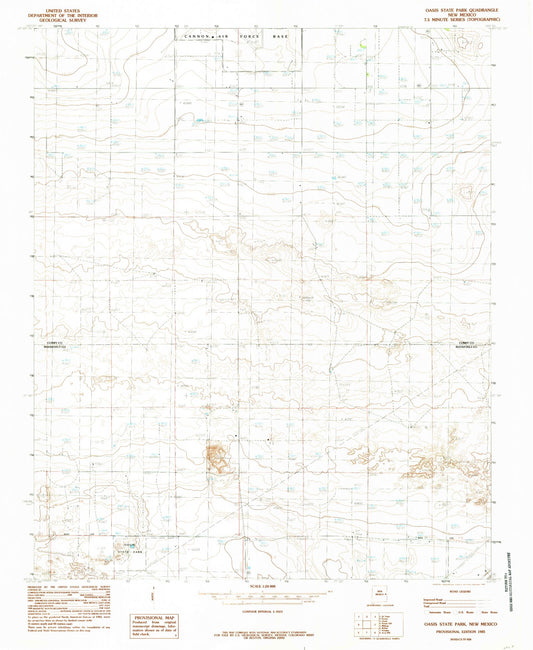 Classic USGS Oasis State Park New Mexico 7.5'x7.5' Topo Map Image