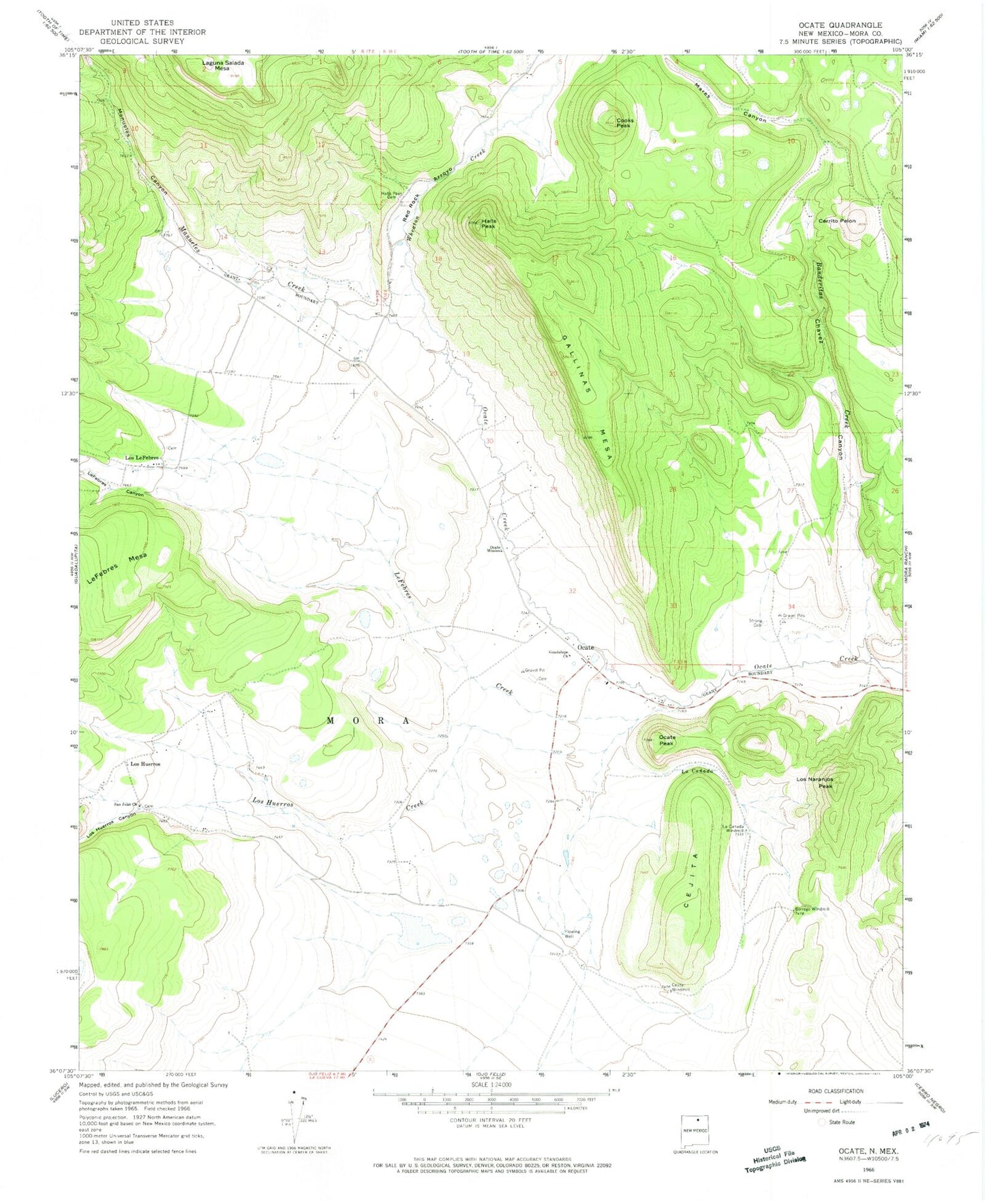 Classic USGS Ocate New Mexico 7.5'x7.5' Topo Map Image