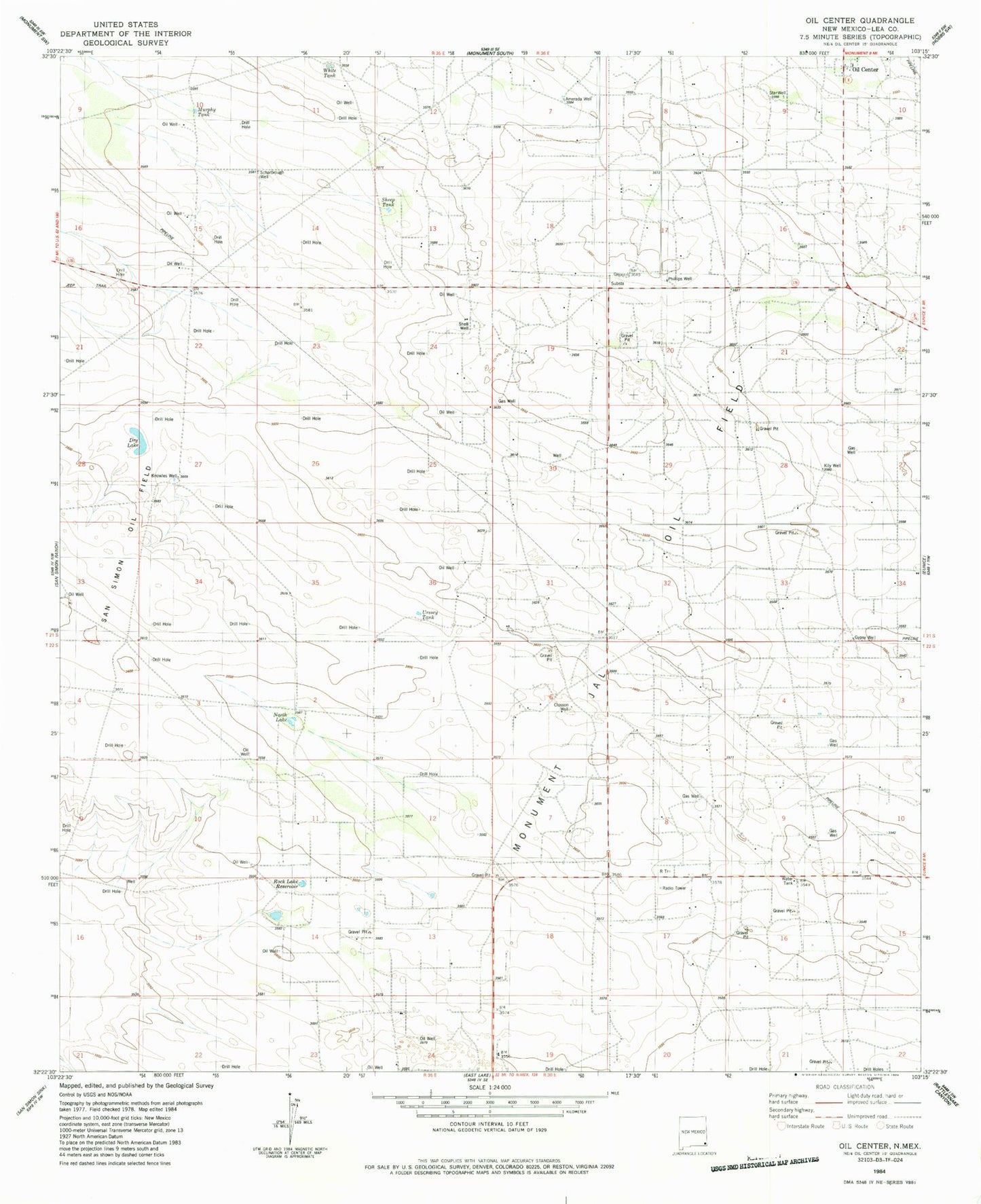 Classic USGS Oil Center New Mexico 7.5'x7.5' Topo Map Image