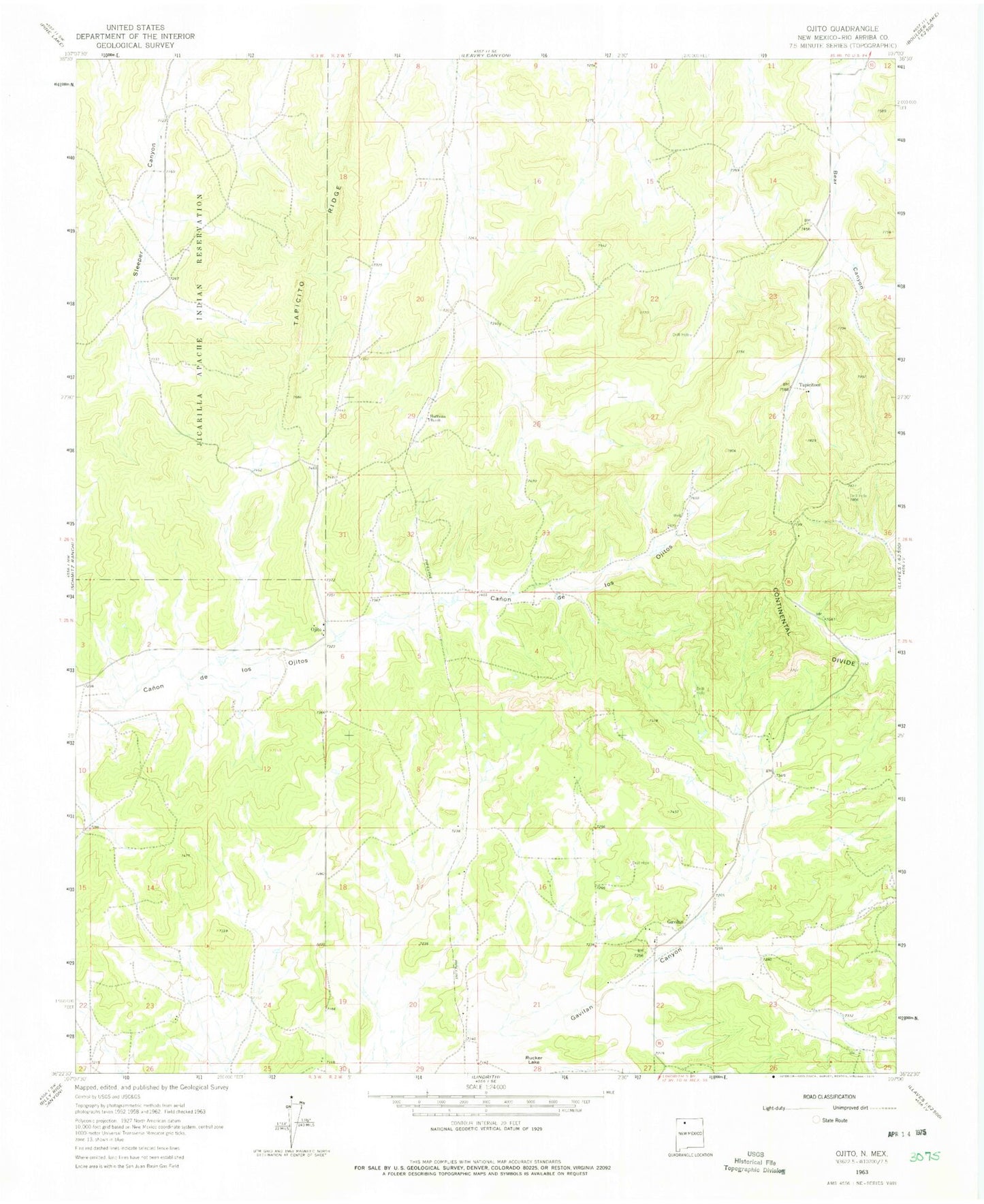 Classic USGS Ojito New Mexico 7.5'x7.5' Topo Map Image