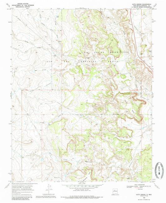 Classic USGS Ojito Spring New Mexico 7.5'x7.5' Topo Map Image
