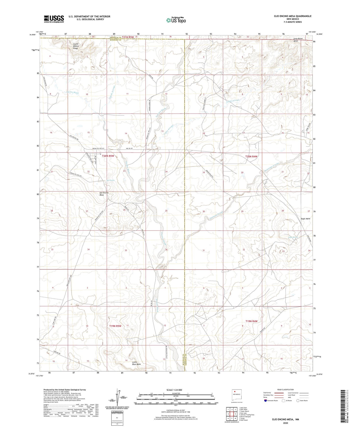 Ojo Encino Mesa New Mexico US Topo Map Image
