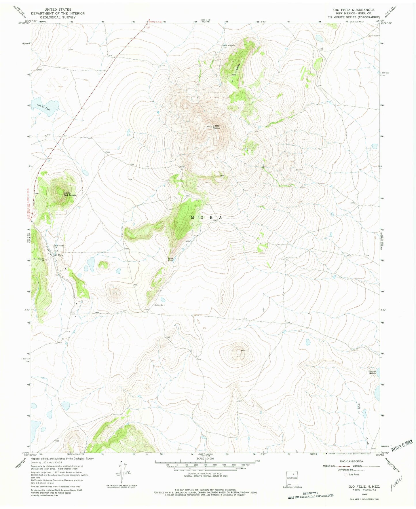 Classic USGS Ojo Feliz New Mexico 7.5'x7.5' Topo Map Image