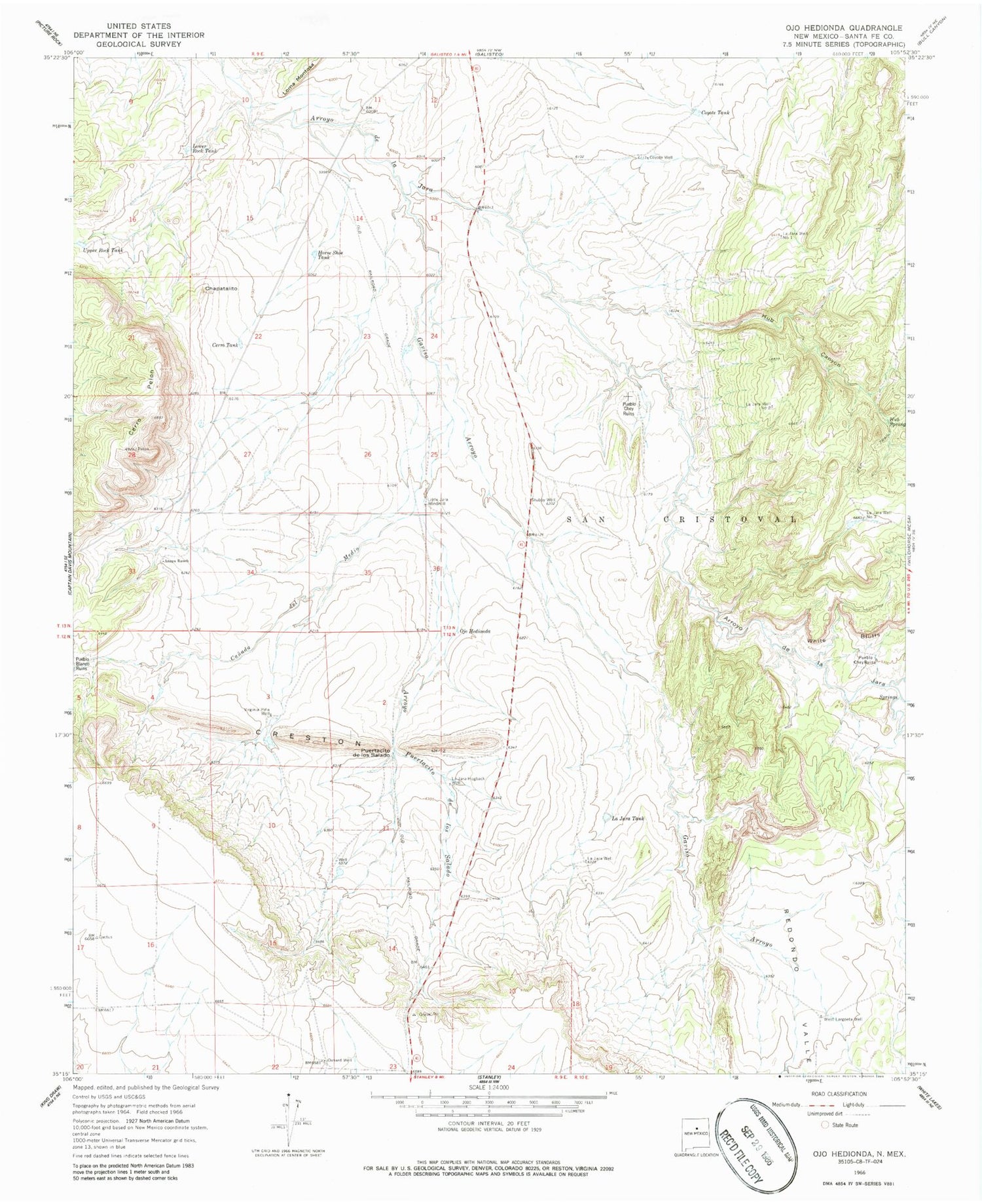 Classic USGS Ojo Hedionda New Mexico 7.5'x7.5' Topo Map Image