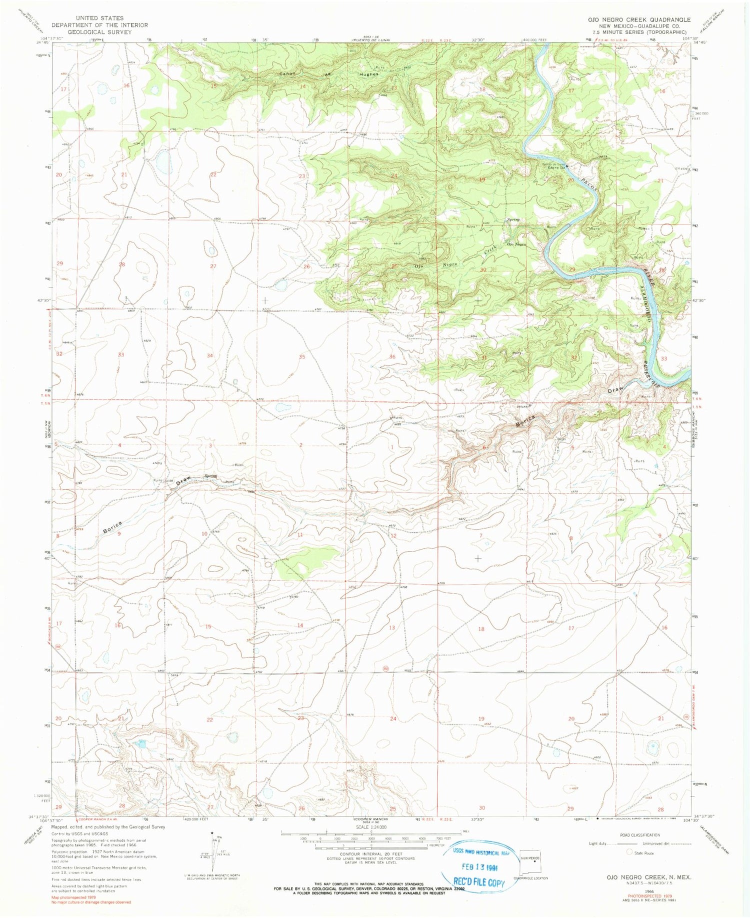 Classic USGS Ojo Negro Creek New Mexico 7.5'x7.5' Topo Map Image