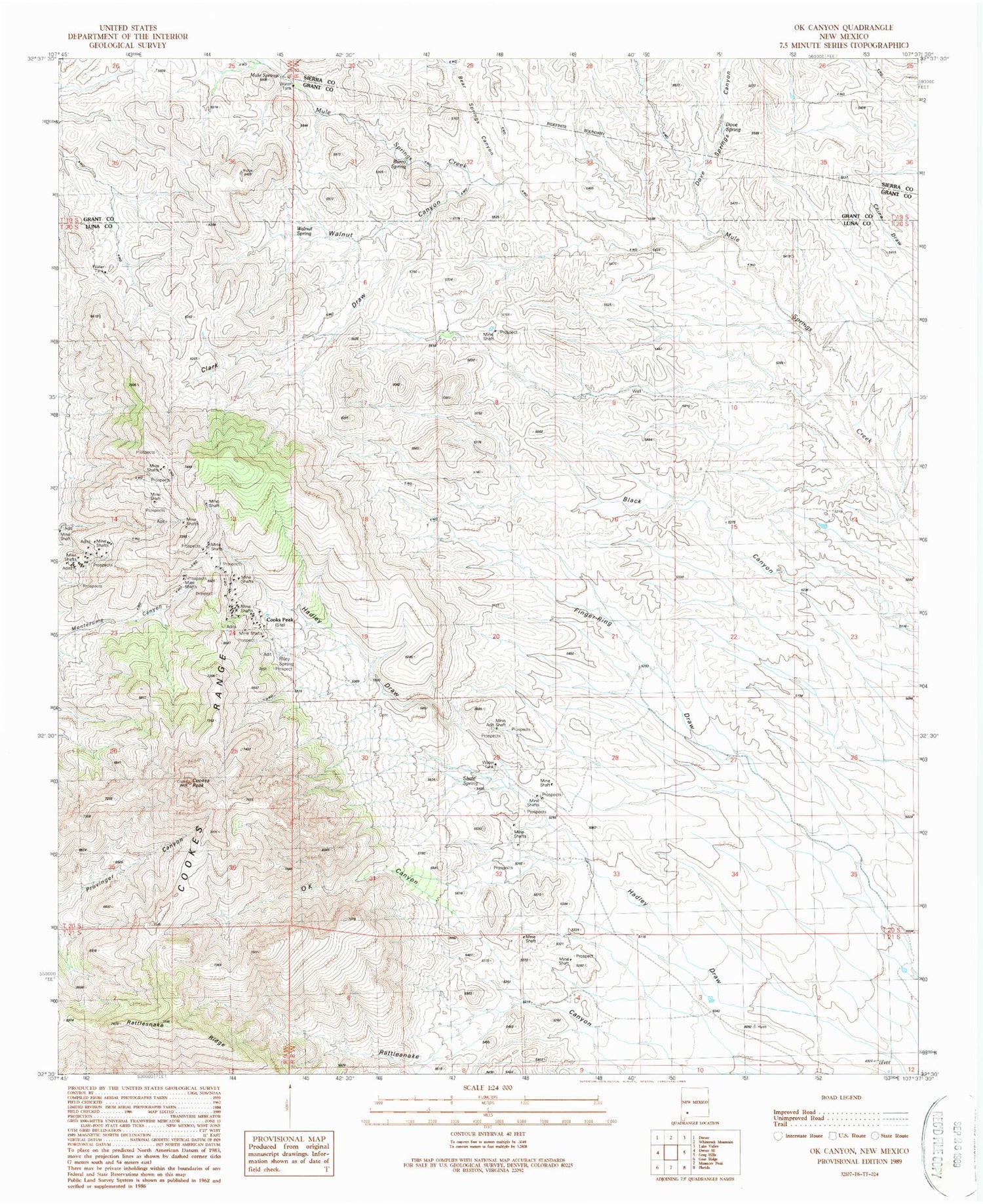 Classic USGS OK Canyon New Mexico 7.5'x7.5' Topo Map Image
