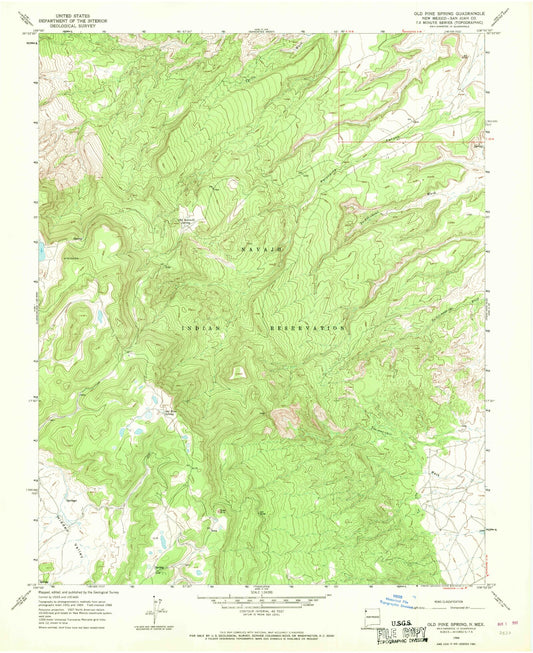 Classic USGS Old Pine Spring New Mexico 7.5'x7.5' Topo Map Image