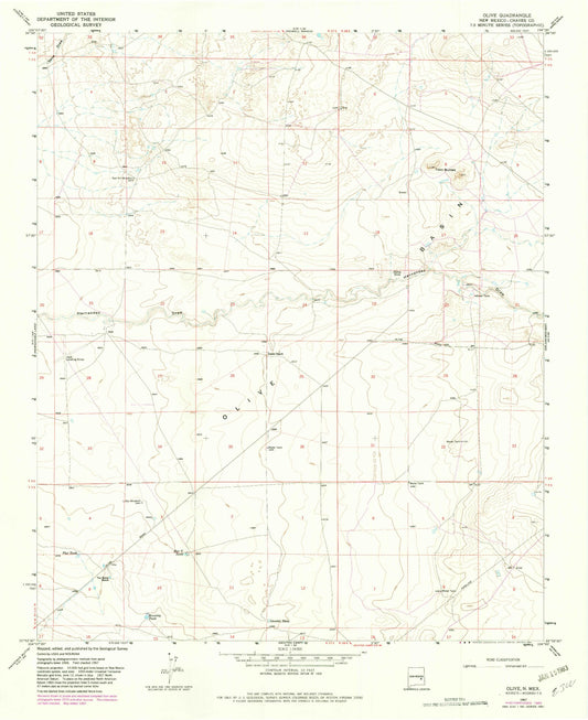 Classic USGS Olive New Mexico 7.5'x7.5' Topo Map Image