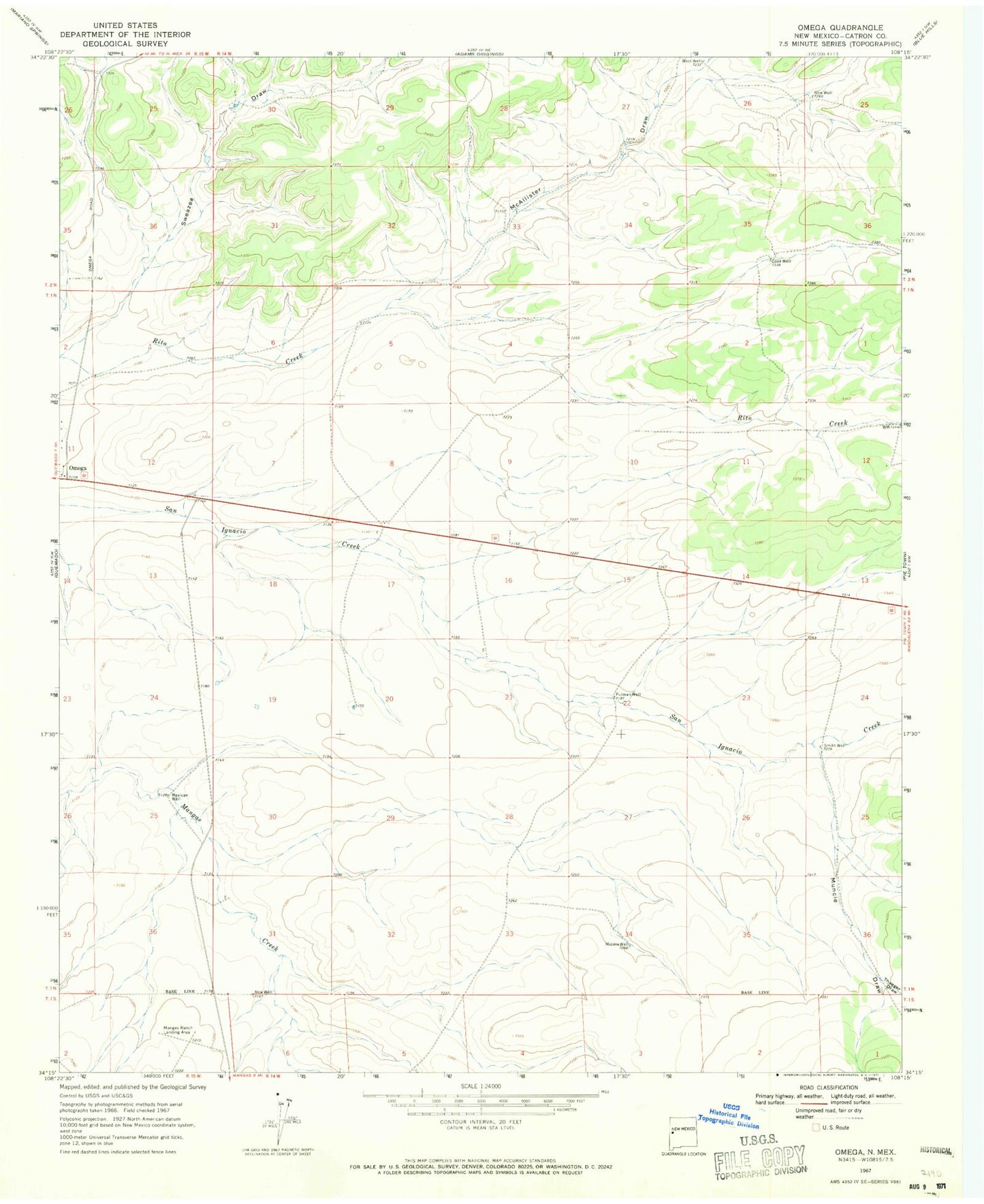 Classic USGS Omega New Mexico 7.5'x7.5' Topo Map Image