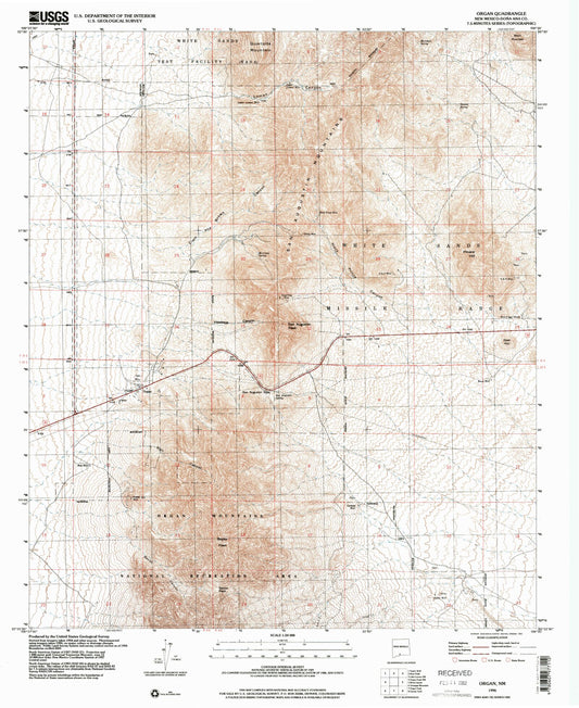 Classic USGS Organ New Mexico 7.5'x7.5' Topo Map Image