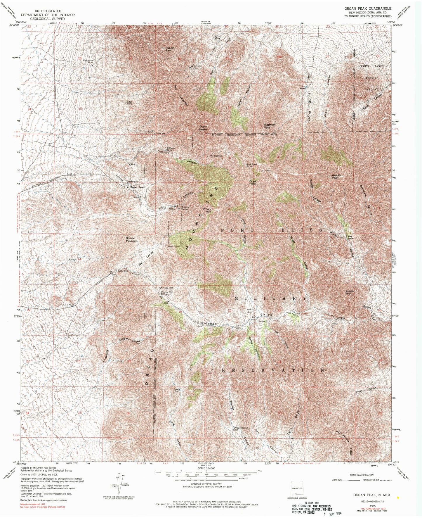 Classic USGS Organ Peak New Mexico 7.5'x7.5' Topo Map Image