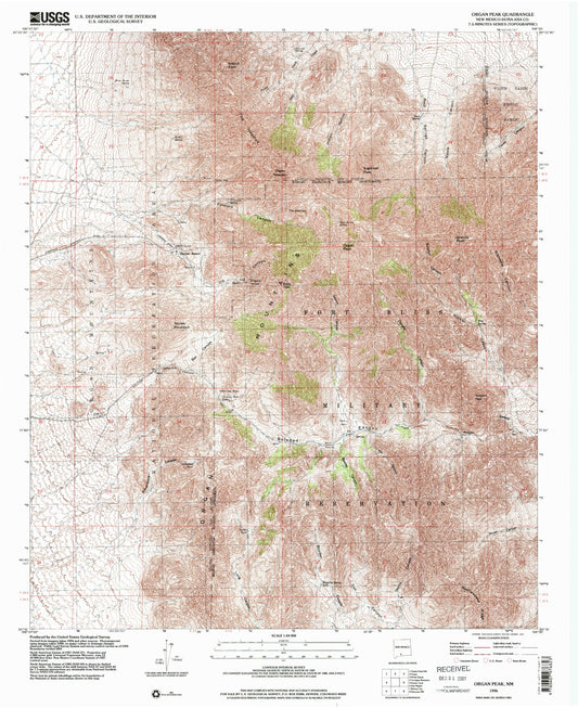 Classic USGS Organ Peak New Mexico 7.5'x7.5' Topo Map Image