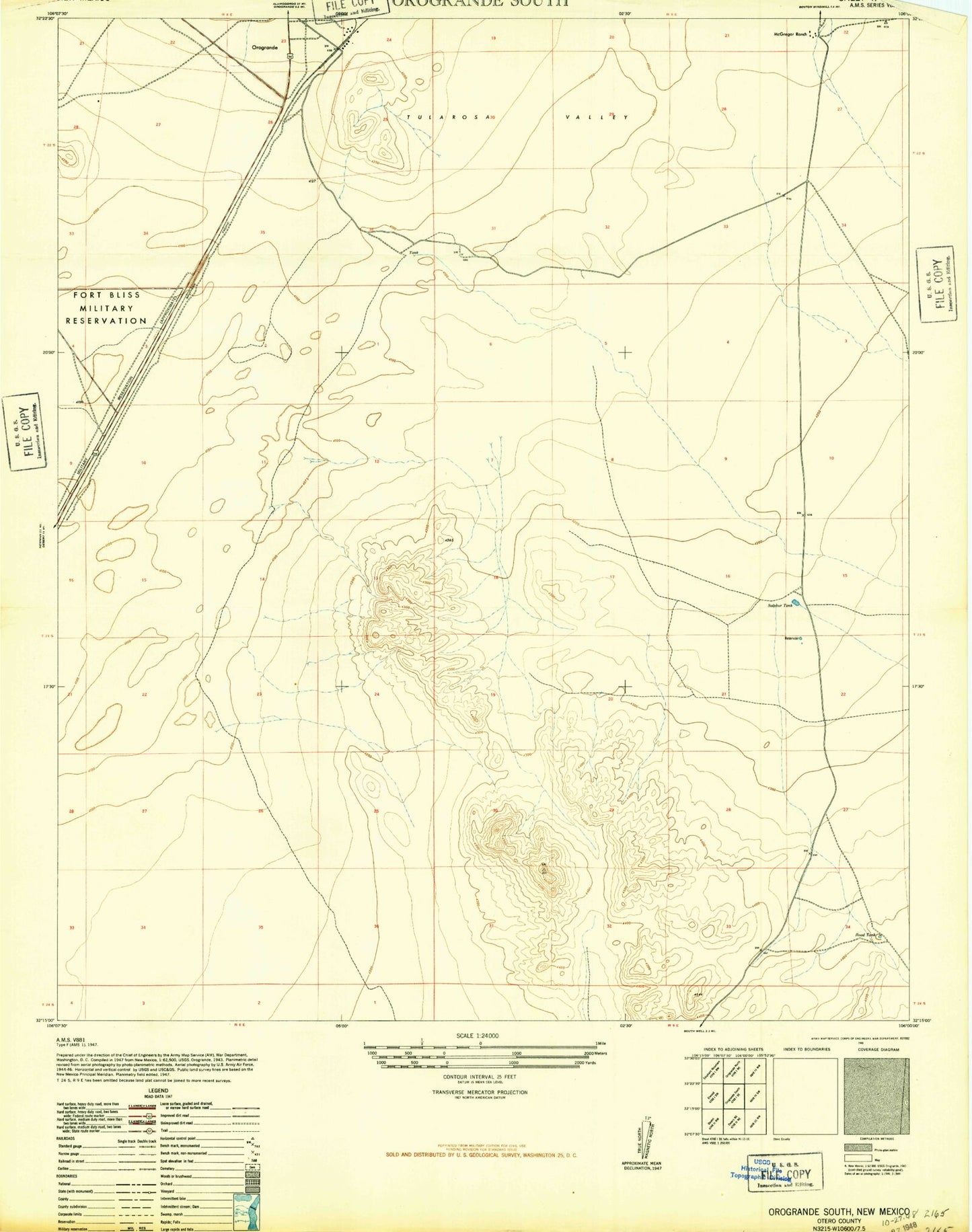 Classic USGS Orogrande South New Mexico 7.5'x7.5' Topo Map Image