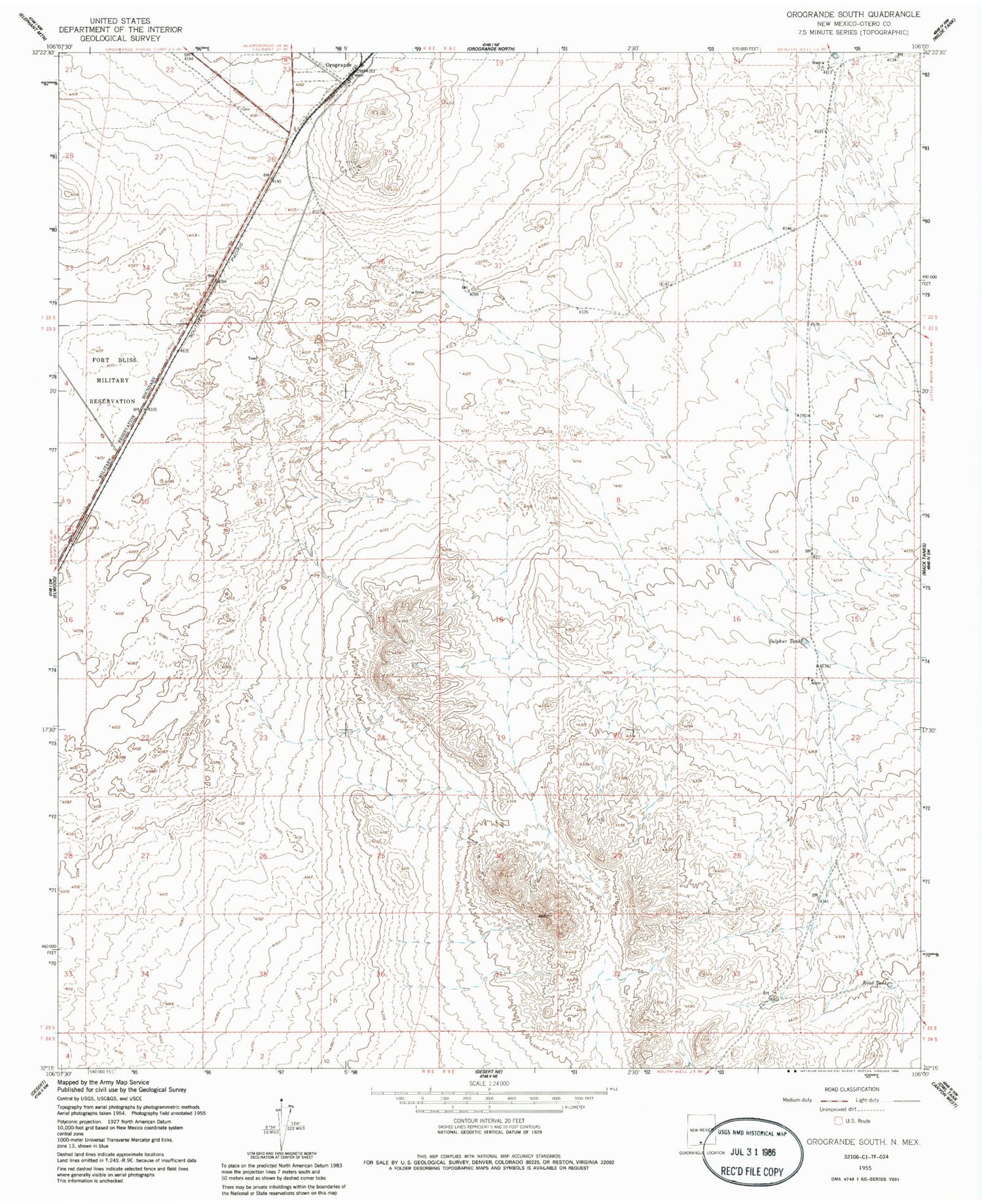 Classic USGS Orogrande South New Mexico 7.5'x7.5' Topo Map Image
