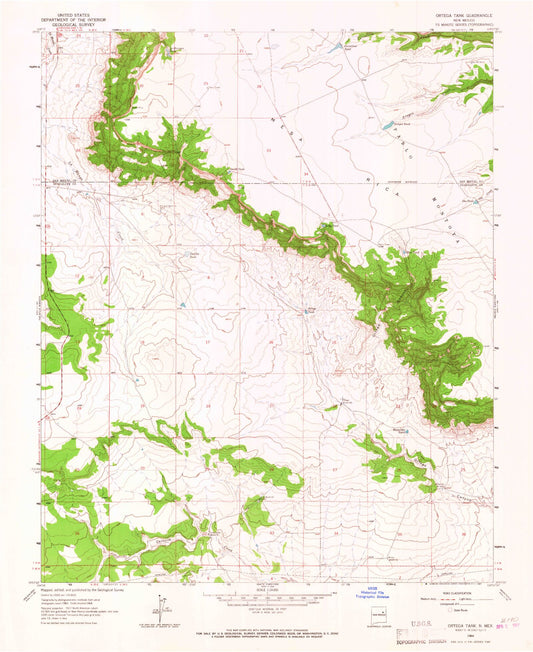 Classic USGS Ortega Tank New Mexico 7.5'x7.5' Topo Map Image