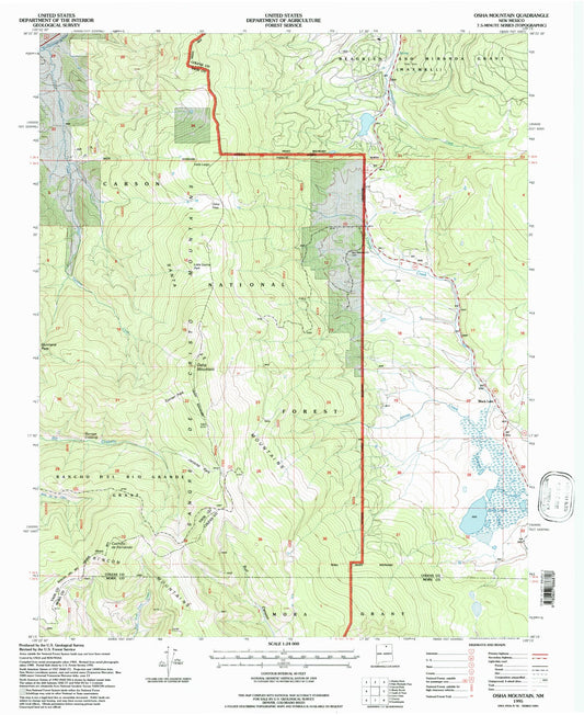 Classic USGS Osha Mountain New Mexico 7.5'x7.5' Topo Map Image