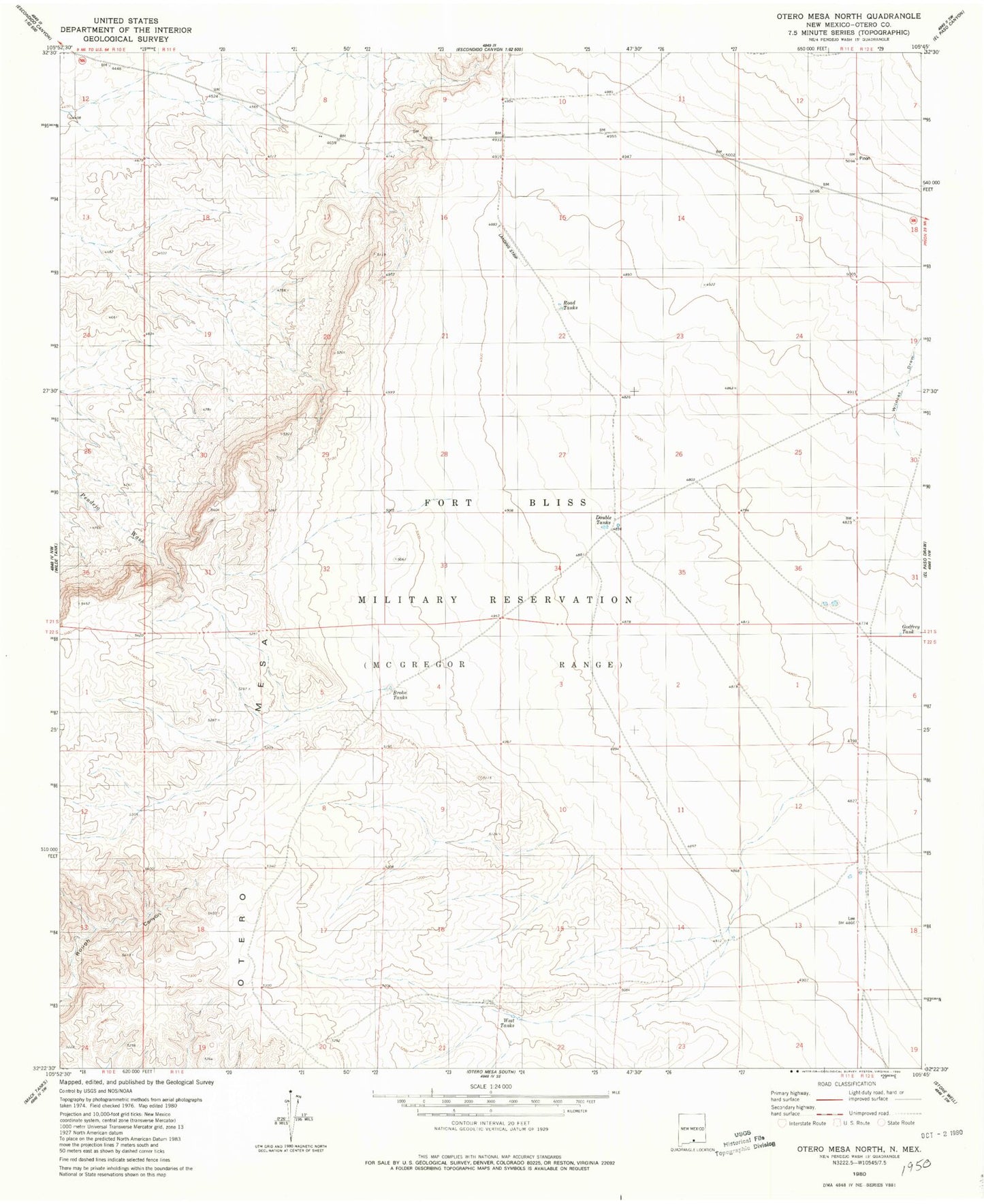 Classic USGS Otero Mesa North New Mexico 7.5'x7.5' Topo Map Image
