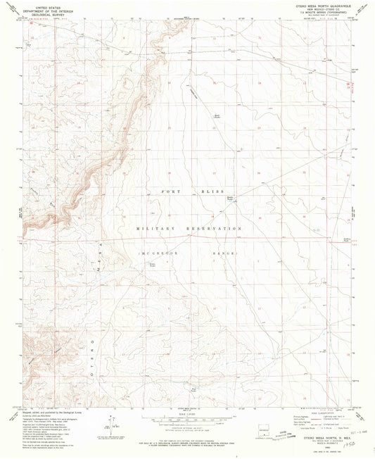 Classic USGS Otero Mesa North New Mexico 7.5'x7.5' Topo Map Image