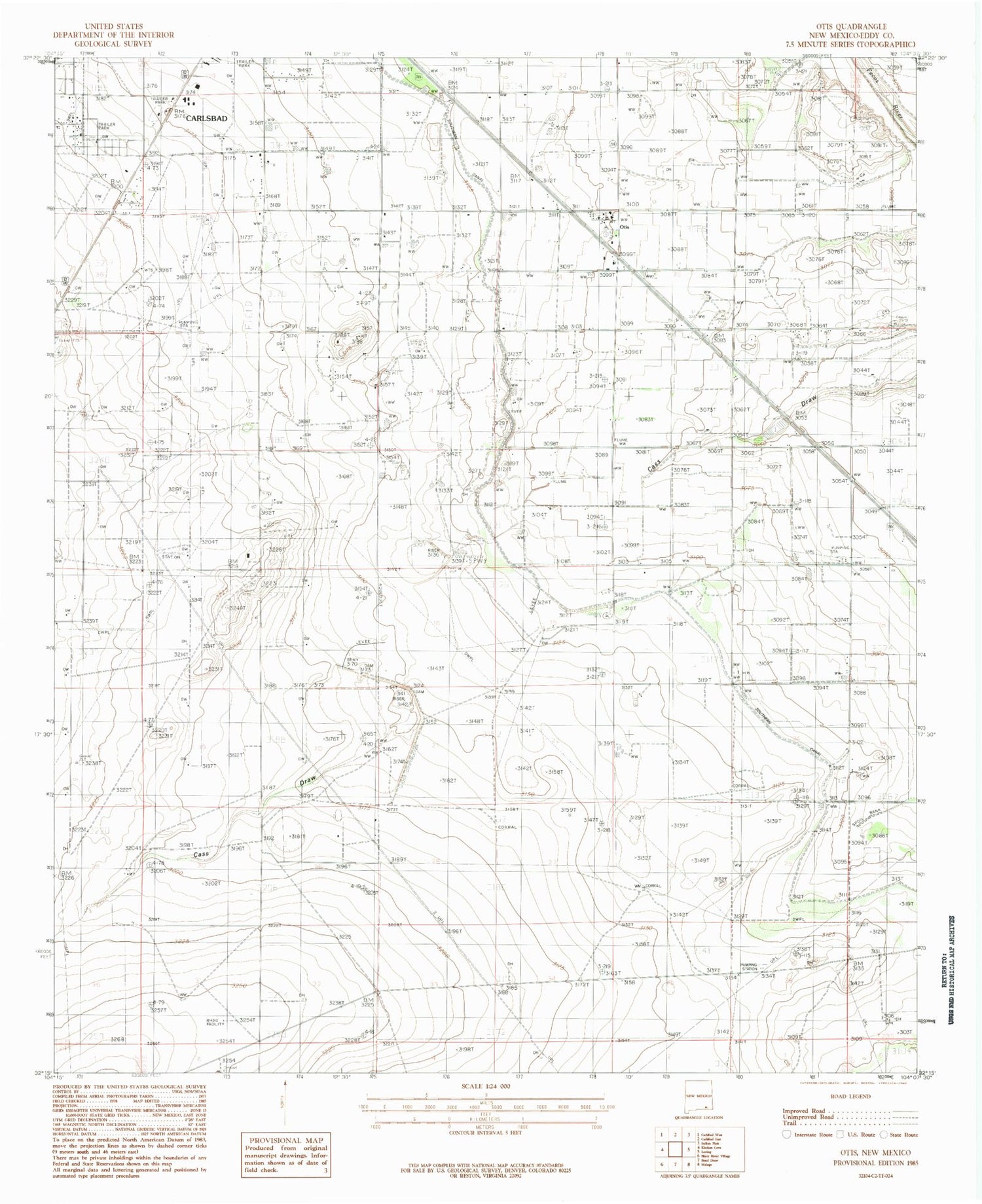 Classic USGS Otis New Mexico 7.5'x7.5' Topo Map Image