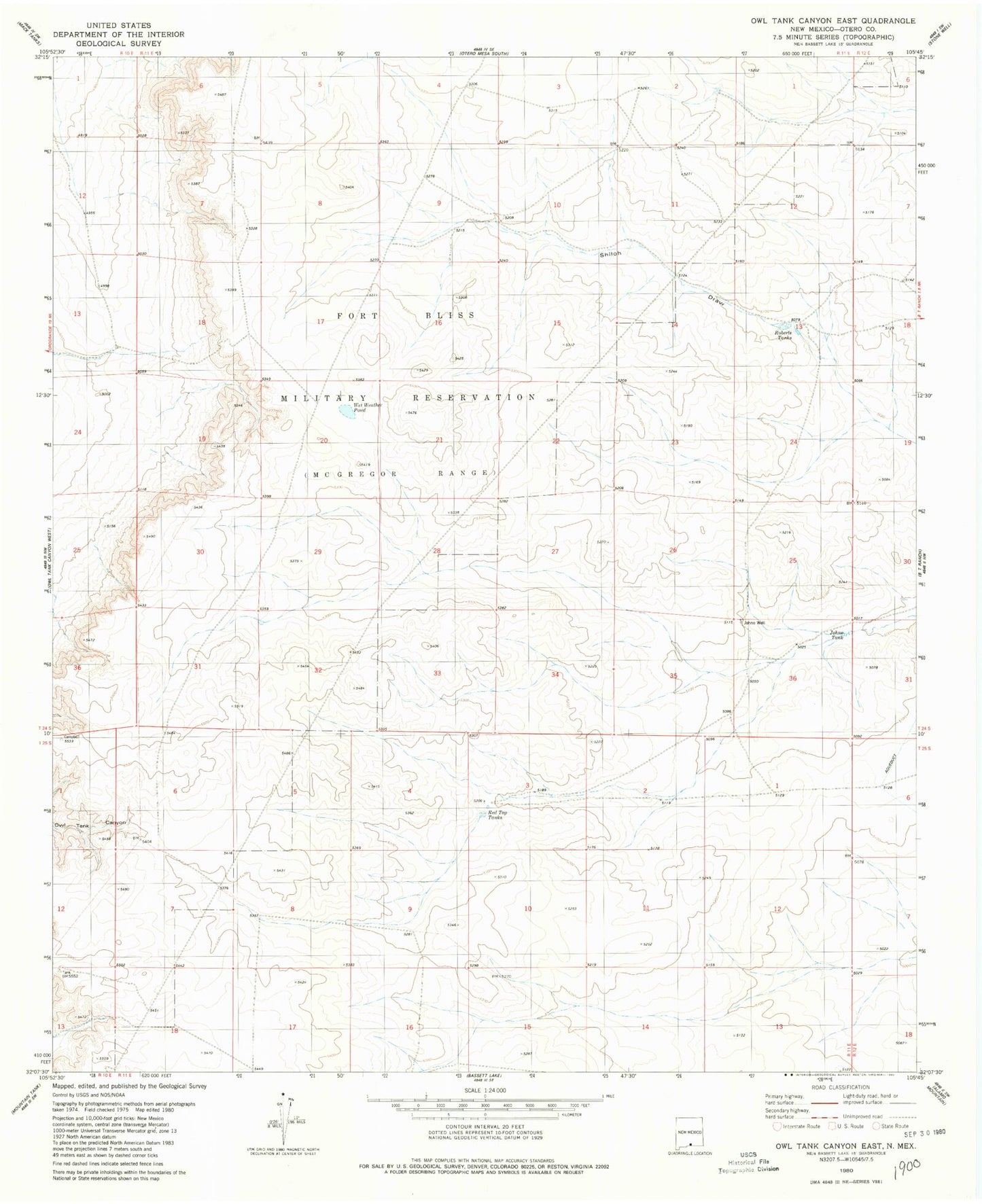 Classic USGS Owl Tank Canyon East New Mexico 7.5'x7.5' Topo Map Image