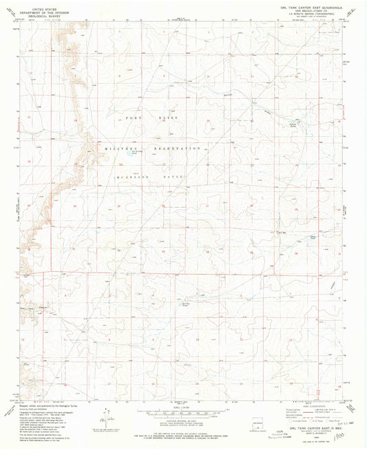 Classic USGS Owl Tank Canyon East New Mexico 7.5'x7.5' Topo Map Image