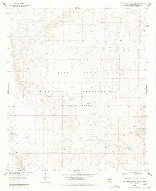 Classic USGS Owl Tank Canyon West New Mexico 7.5'x7.5' Topo Map Image