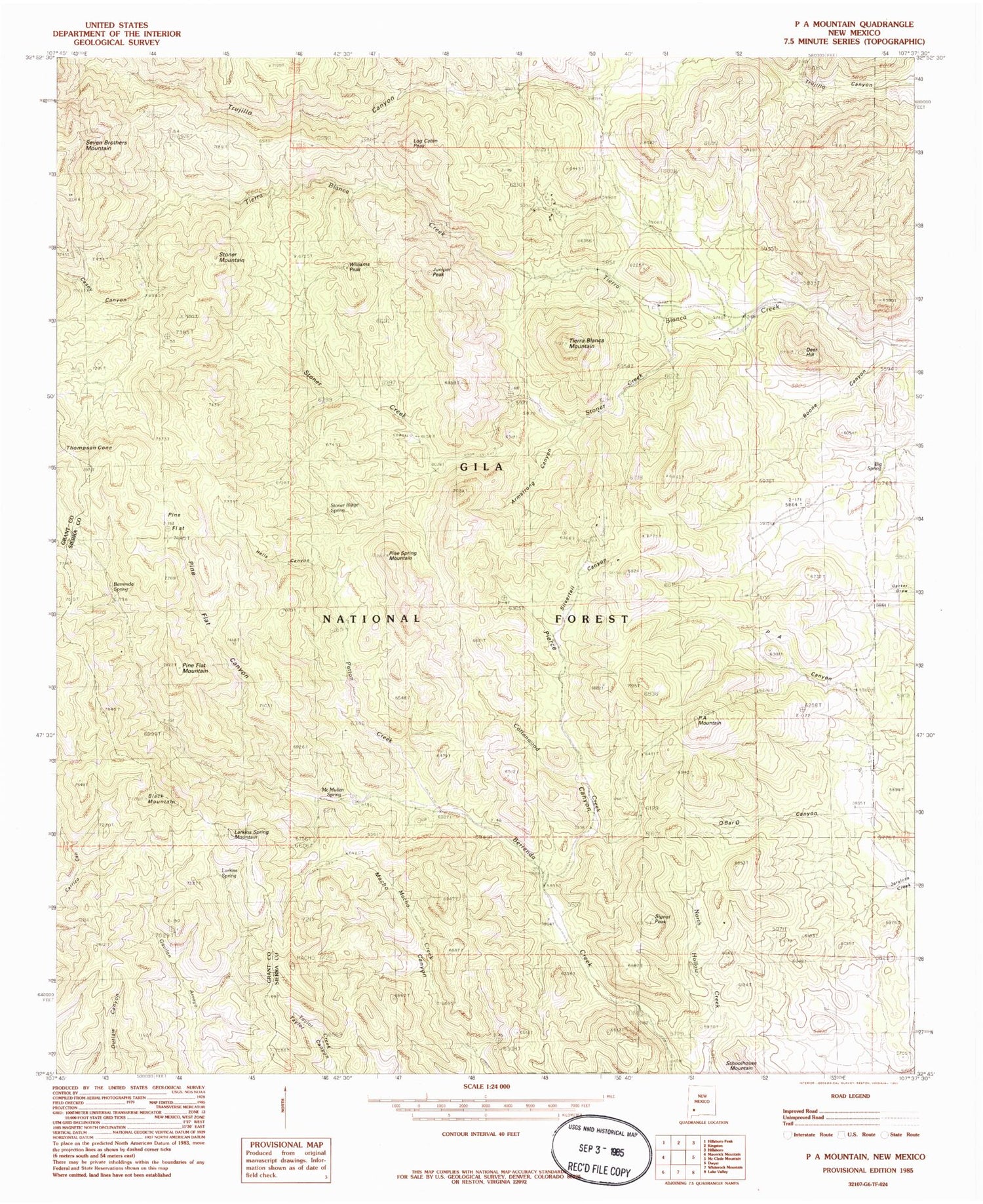 Classic USGS P A Mountain New Mexico 7.5'x7.5' Topo Map Image