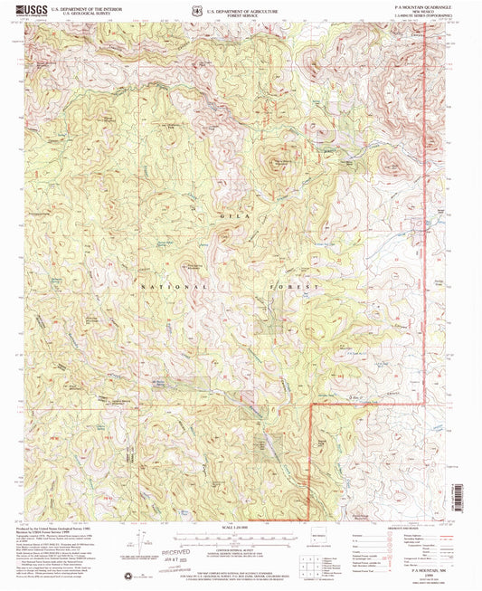 Classic USGS P A Mountain New Mexico 7.5'x7.5' Topo Map Image