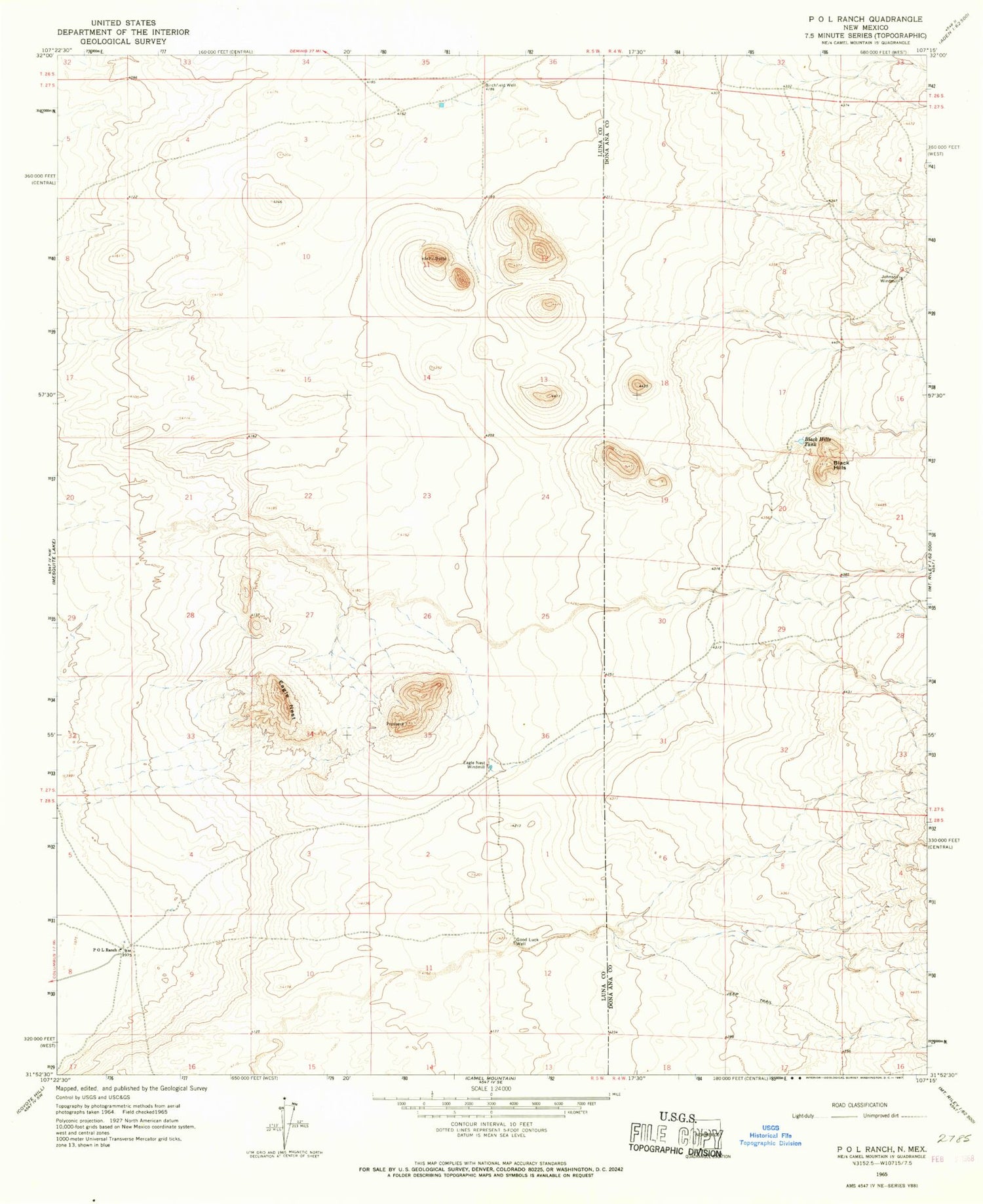 Classic USGS P O L Ranch New Mexico 7.5'x7.5' Topo Map Image