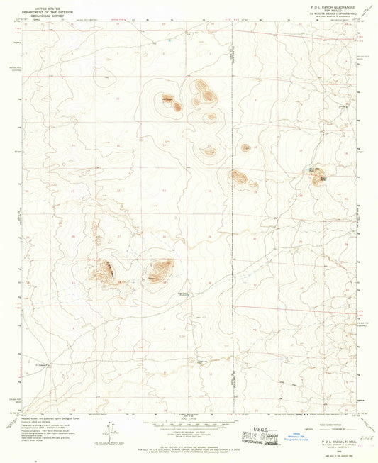 Classic USGS P O L Ranch New Mexico 7.5'x7.5' Topo Map Image