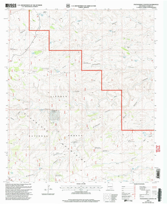 Classic USGS Packsaddle Canyon New Mexico 7.5'x7.5' Topo Map Image
