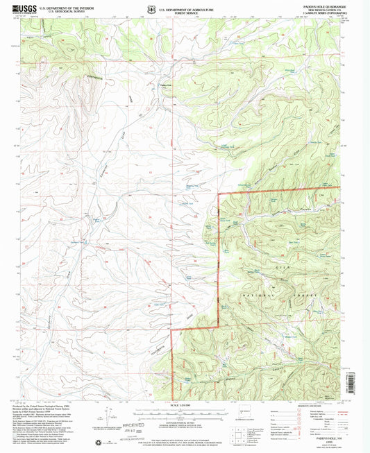 Classic USGS Paddys Hole New Mexico 7.5'x7.5' Topo Map Image
