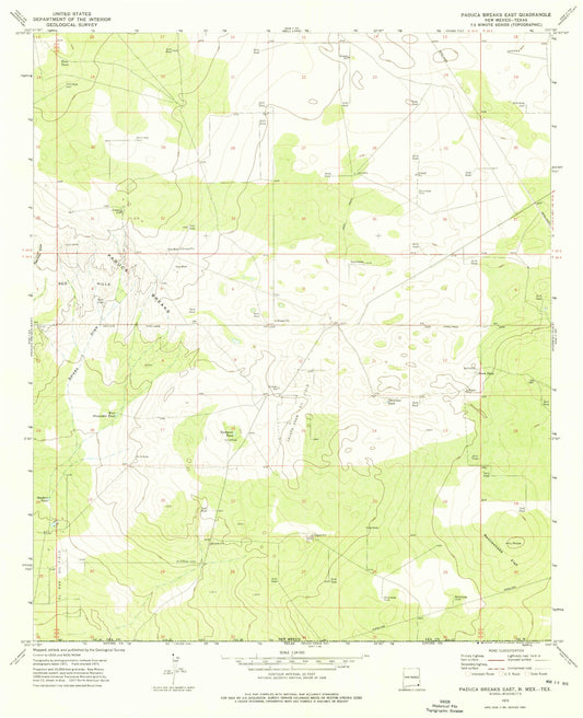 Classic USGS Paduca Breaks East New Mexico 7.5'x7.5' Topo Map Image
