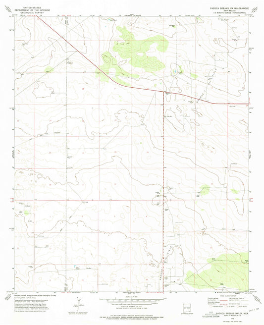 Classic USGS Paduca Breaks NW New Mexico 7.5'x7.5' Topo Map Image