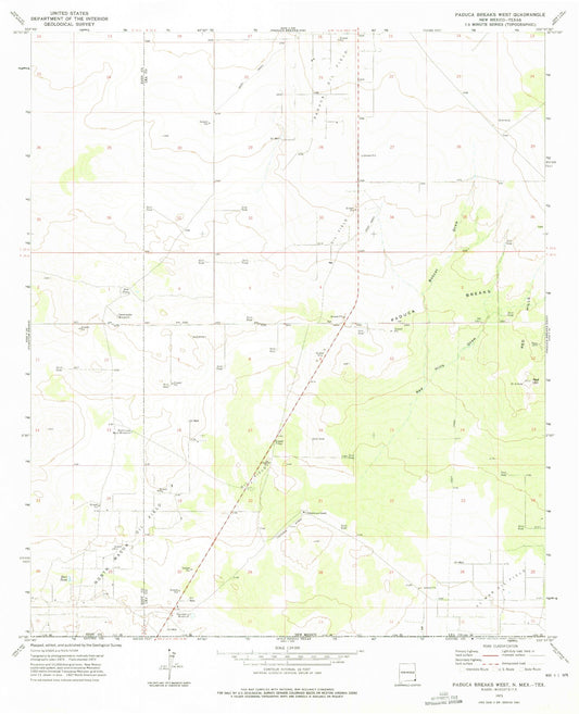 Classic USGS Paduca Breaks West New Mexico 7.5'x7.5' Topo Map Image