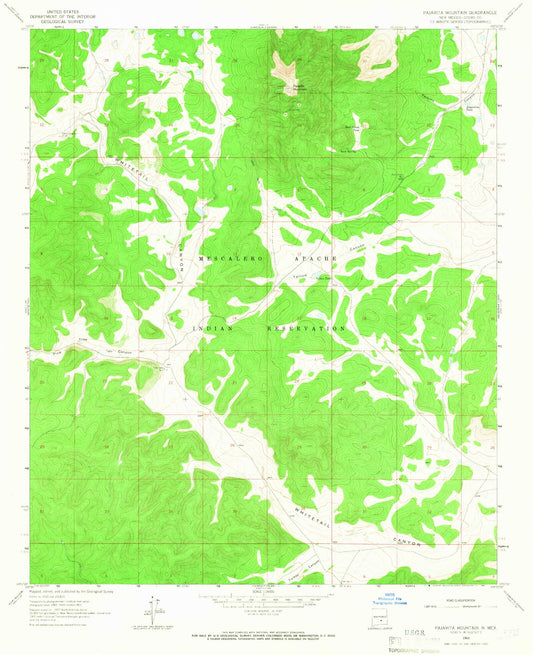 Classic USGS Pajarita Mountain New Mexico 7.5'x7.5' Topo Map Image