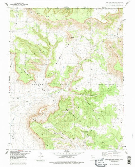 Classic USGS Palmer Mesa New Mexico 7.5'x7.5' Topo Map Image