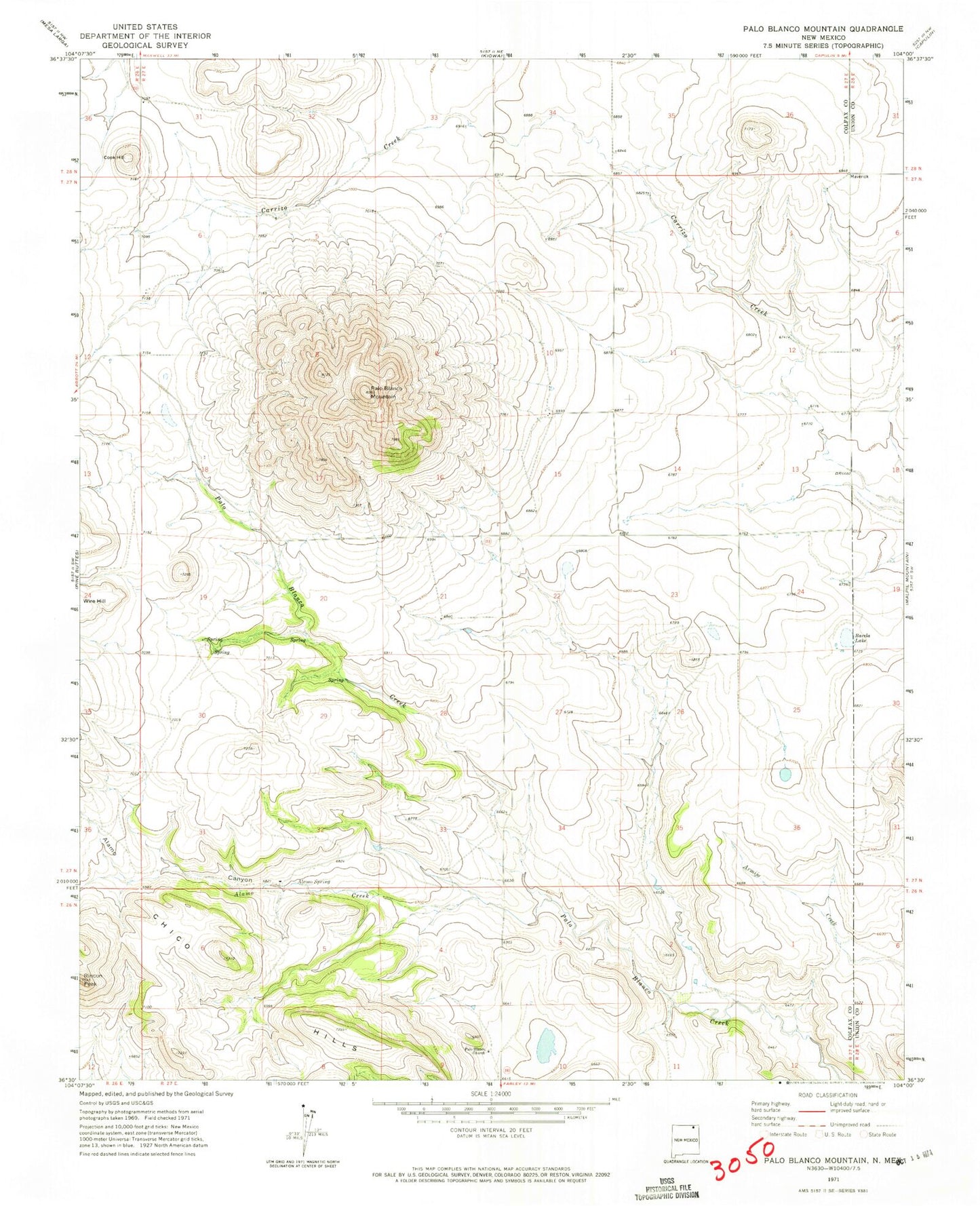 Classic USGS Palo Blanco Mountain New Mexico 7.5'x7.5' Topo Map Image