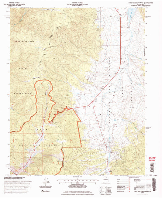 Classic USGS Palo Flechado Pass New Mexico 7.5'x7.5' Topo Map Image