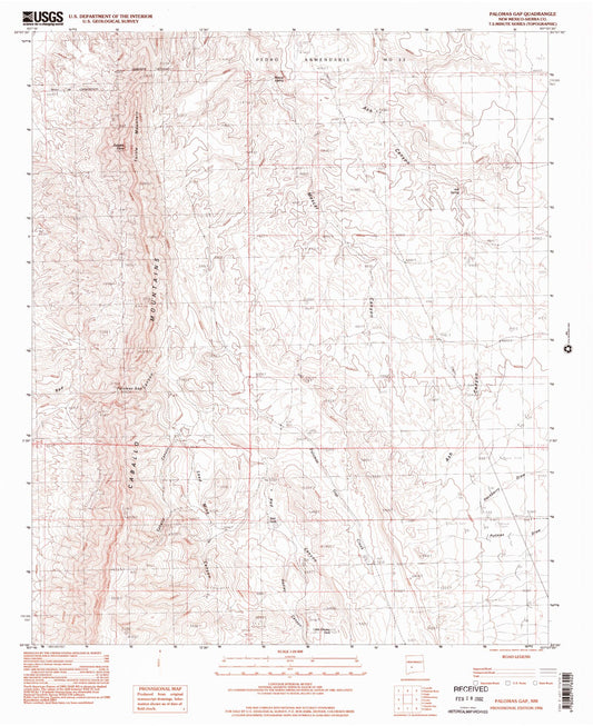 Classic USGS Palomas Gap New Mexico 7.5'x7.5' Topo Map Image